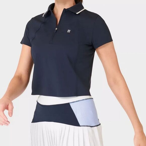 Sweaty Betty Power Tennis Navy Polo Shirt Size Large Preppy Tennisprep - Picture 6 of 7